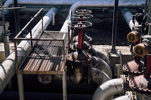 istock Oil and gas pipe line valves 512356352