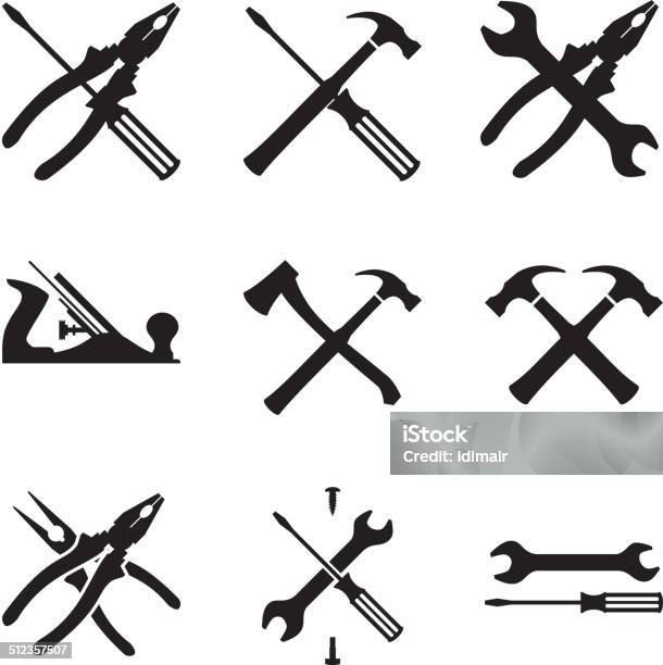 Tools Icon Set Icons Isolated On White Background Stock Illustration - Download Image Now - Badge, Blue-collar Worker, Carpenter
