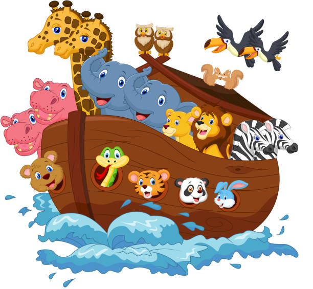 noah "s ark comic - elephant water vector animals in the wild stock-grafiken, -clipart, -cartoons und -symbole