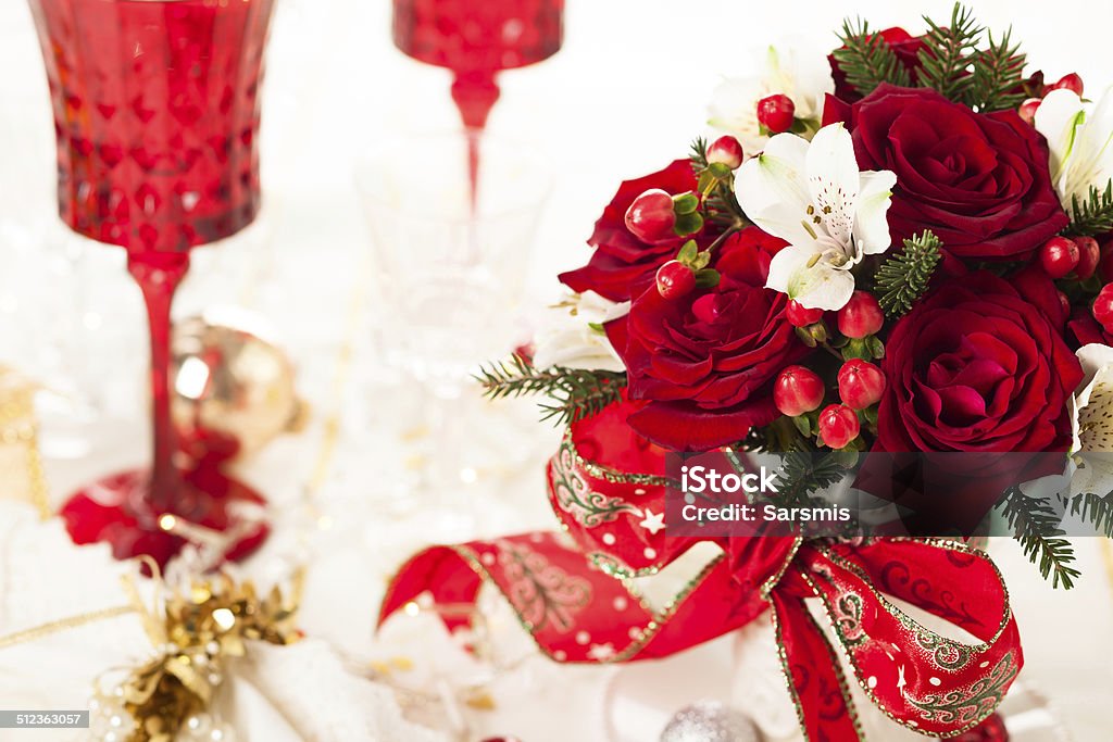 Festive bouquet for Christmas Christmas table decoration with festive bouquet Christmas Stock Photo