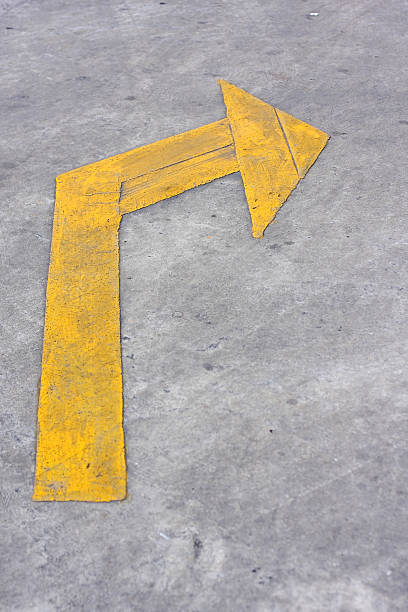 istock Turn Right, Yellow arrow sign on street. 512364395