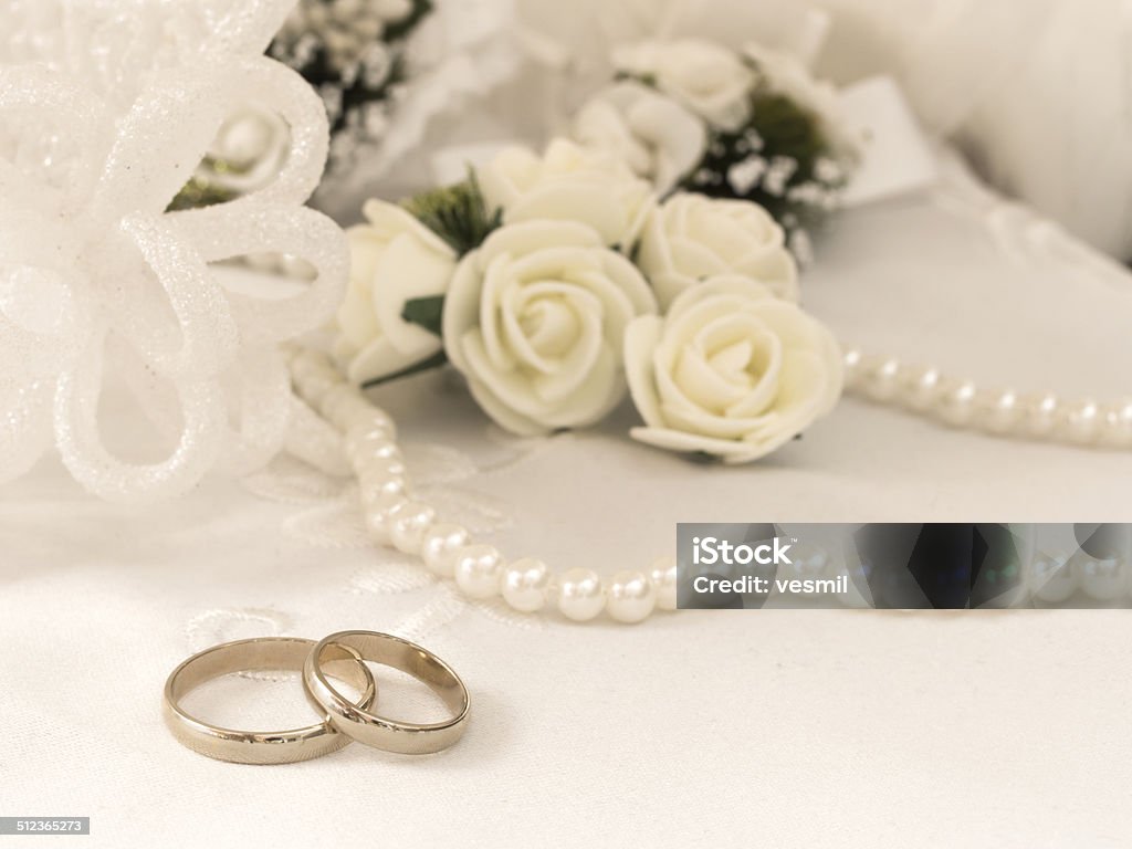 wedding ararngement with golden rings Arrangement Stock Photo