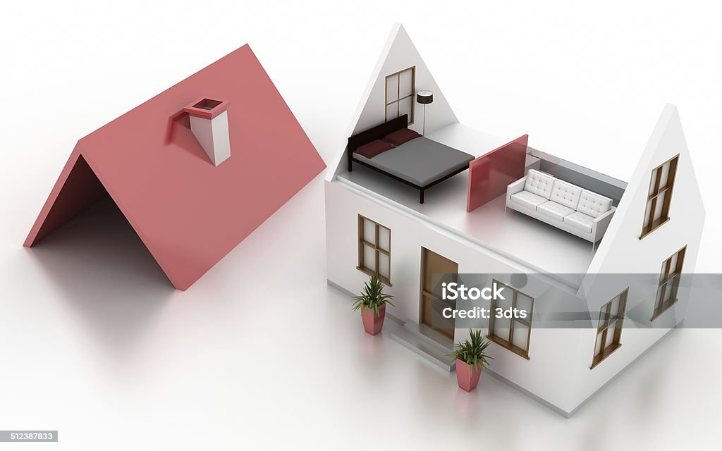 Open House 3d render of a little detached house. Architecture Stock Photo