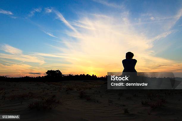 Woman Silhouette Sunset Stock Photo - Download Image Now - Adult, Adults Only, Back Lit