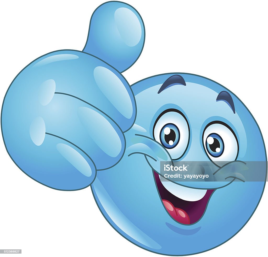 Blue thumb up emoticon Blue emoticon showing thumb up Anthropomorphic Smiley Face stock vector