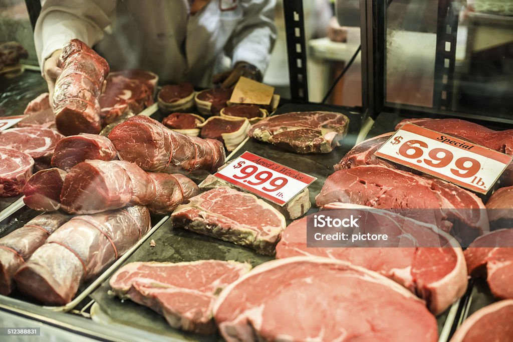 Butcher's shop Butcher's shop in the market. Beef Stock Photo