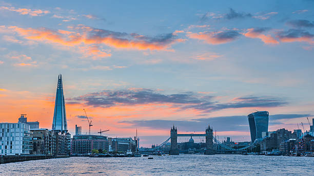 istock Panoramic view of the new London skyline at sunset 512390081