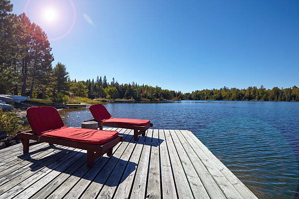 istock Wooden chairs overlooking a lake 512391439
