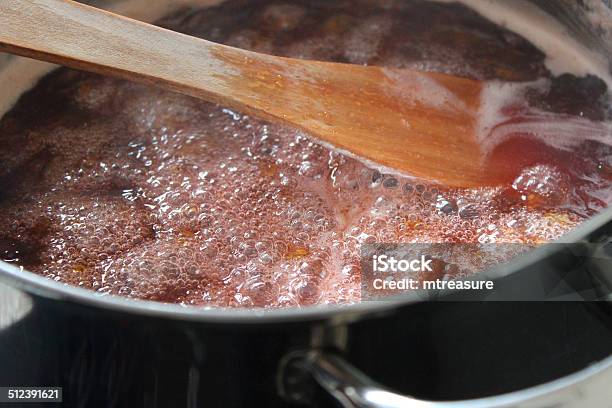 Image Of Jam Making Boiling Plum And Strawberry Jam Saucepan Stock Photo - Download Image Now