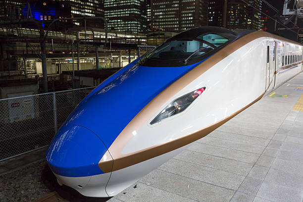 Tokyo, Japan - February 26, 2016 : New W7 Series Shinkansen at Tokyo Station. It is a Japanese Shinkansen high-speed train type operated by JR West on the Hokuriku Shinkansen since March 2015. 