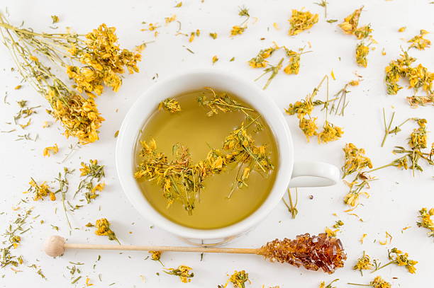 istock St Johns wort tea and surrounded by dried plants 512398040