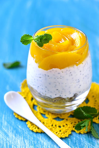 istock Chia pudding with oat and peach slices. 512398390