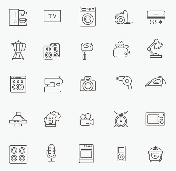 Outline icon collection - household appliances vector icons iron appliance stock illustrations