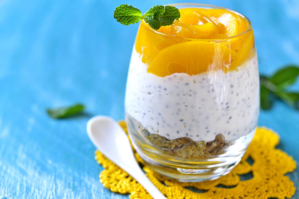 istock Chia pudding with oat and peach slices. 512398694