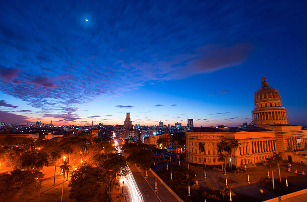 Sunset in Old Havana with  the Capitol building