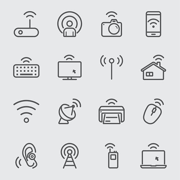 ilustraciones, imágenes clip art, dibujos animados e iconos de stock de iconos de la tecnología inalámbrica - router