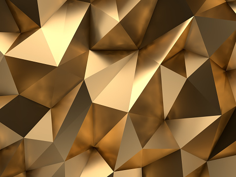 Low-Poly golden abstract background. Metal polygonal shape.