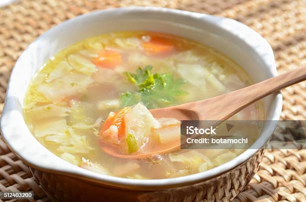 Vegetable Clear Soup Stock Photo - Download Image Now - Bacon, Cabbage, Carrot