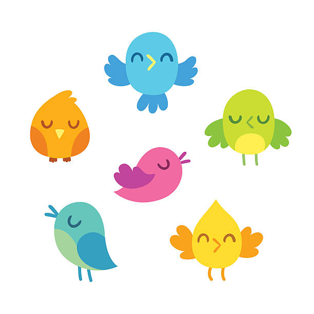 illustrazioni stock, clip art, cartoni animati e icone di tendenza di set di uccelli carini fumetto - happy bird