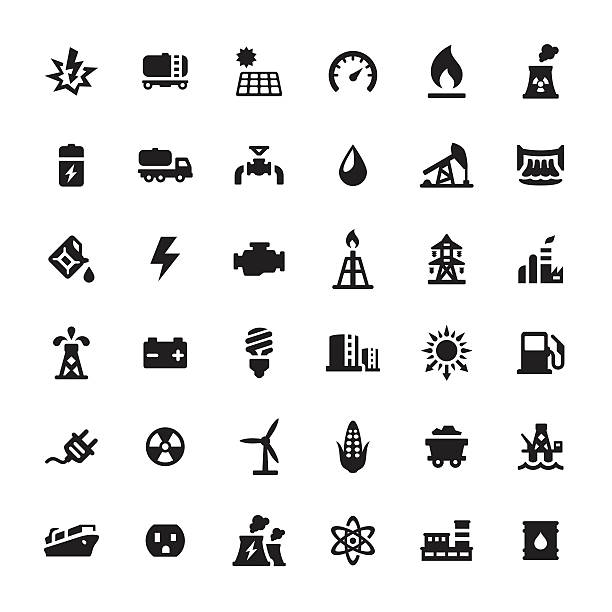 Industrial Building and Power Generation vector icons Industrial Building and Power Generation icons. gasoline illustrations stock illustrations