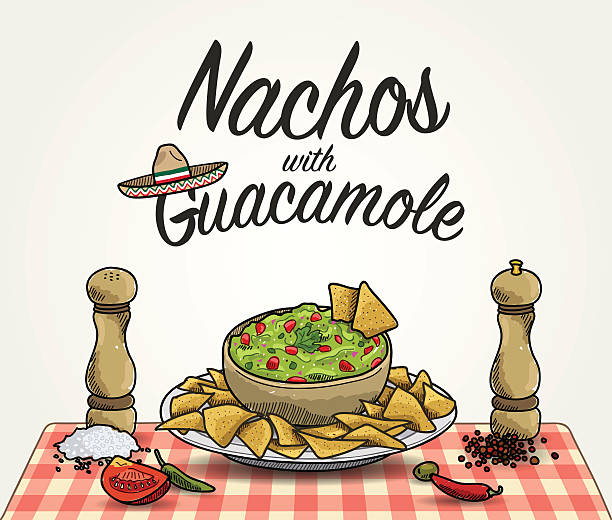 vektor-nachos mit guacamole - pepper spice black peppercorn white background stock-grafiken, -clipart, -cartoons und -symbole