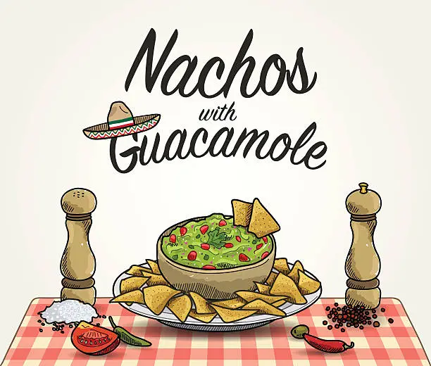 Vector illustration of Vector Nachos with Guacamole