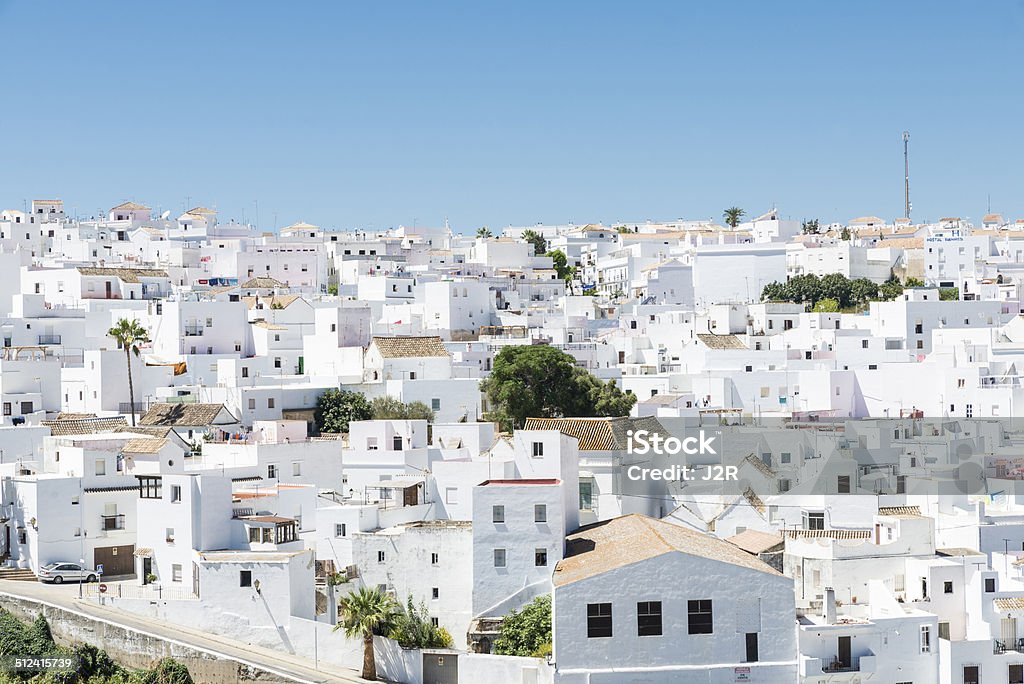 Andalusian village, Spain Vejer de la Frontera is a little town near Cadiz. It is placed on a hill and is characterized from white houses and small streets with great slope. Vejer De La Frontera Stock Photo