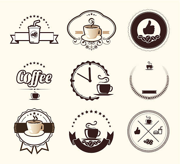 illustrations, cliparts, dessins animés et icônes de set de badges et étiquettes vintage café - laurel wreath shape design element simplicity