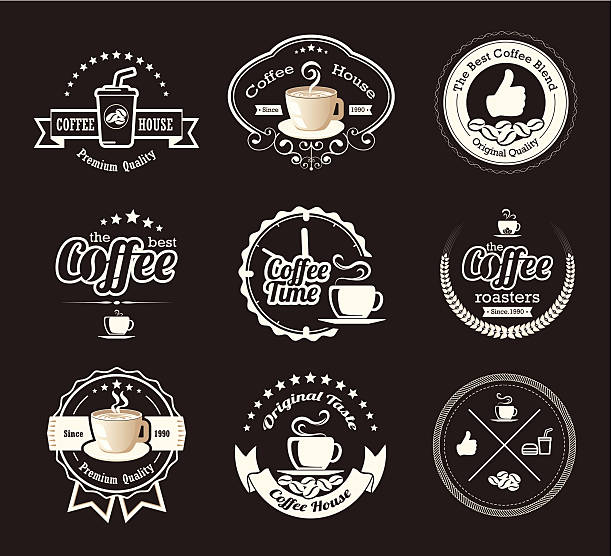 illustrations, cliparts, dessins animés et icônes de set de badges et étiquettes vintage café - laurel wreath shape design element simplicity