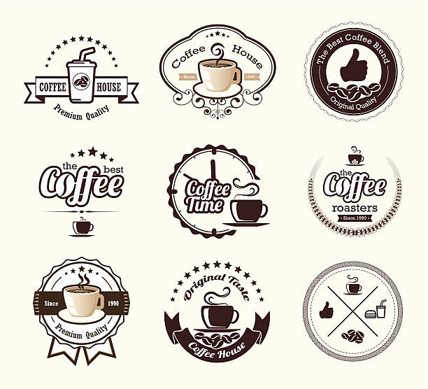 illustrations, cliparts, dessins animés et icônes de set de badges et étiquettes vintage café - laurel wreath shape design element simplicity