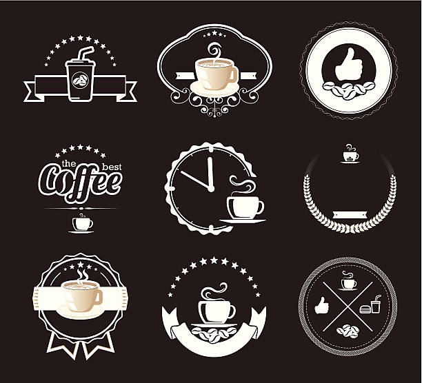 illustrations, cliparts, dessins animés et icônes de set de badges et étiquettes vintage café - laurel wreath shape design element simplicity