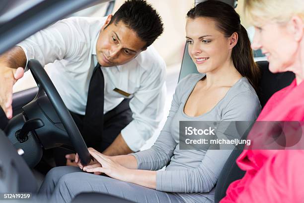 Indian Dealer Explaining Car Features To Customers Stock Photo - Download Image Now - Car Salesperson, Adult, Adult Offspring