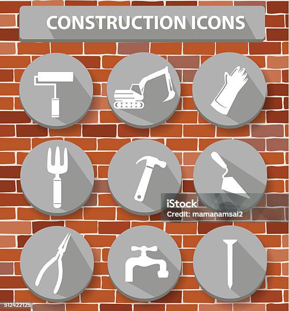 Construction Icons Auf Wand Hintergrund Vektor Stock Vektor Art und mehr Bilder von Abstrakt - Abstrakt, Ausrutschen, Ausrüstung und Geräte