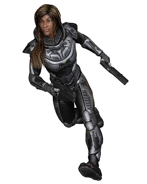 istock Future Soldier, Black Female, Running Forward - science fiction illustration 512433800