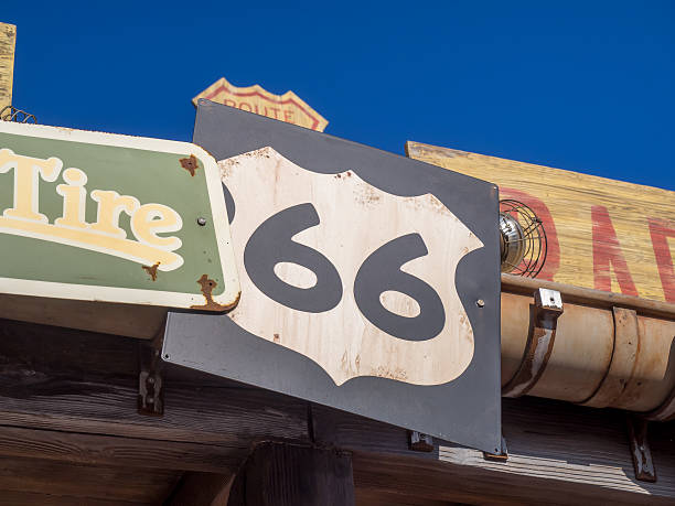 istock Vintage Route 66 road sign 512438196