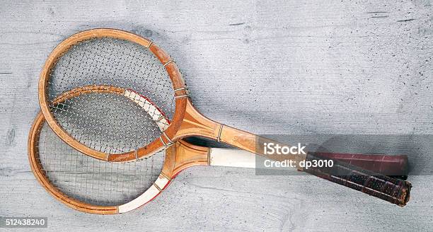 Two Vintage Rackets Stock Photo - Download Image Now - Wood - Material, Racket, Tennis