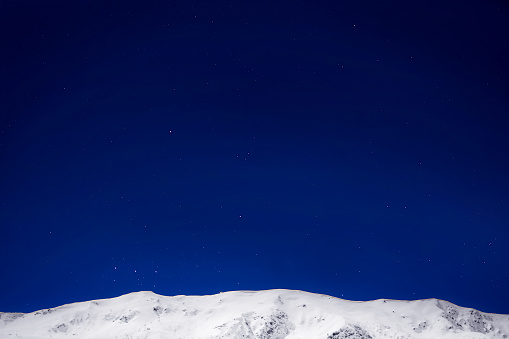 Snowy Mountains under Wide Starry Sky