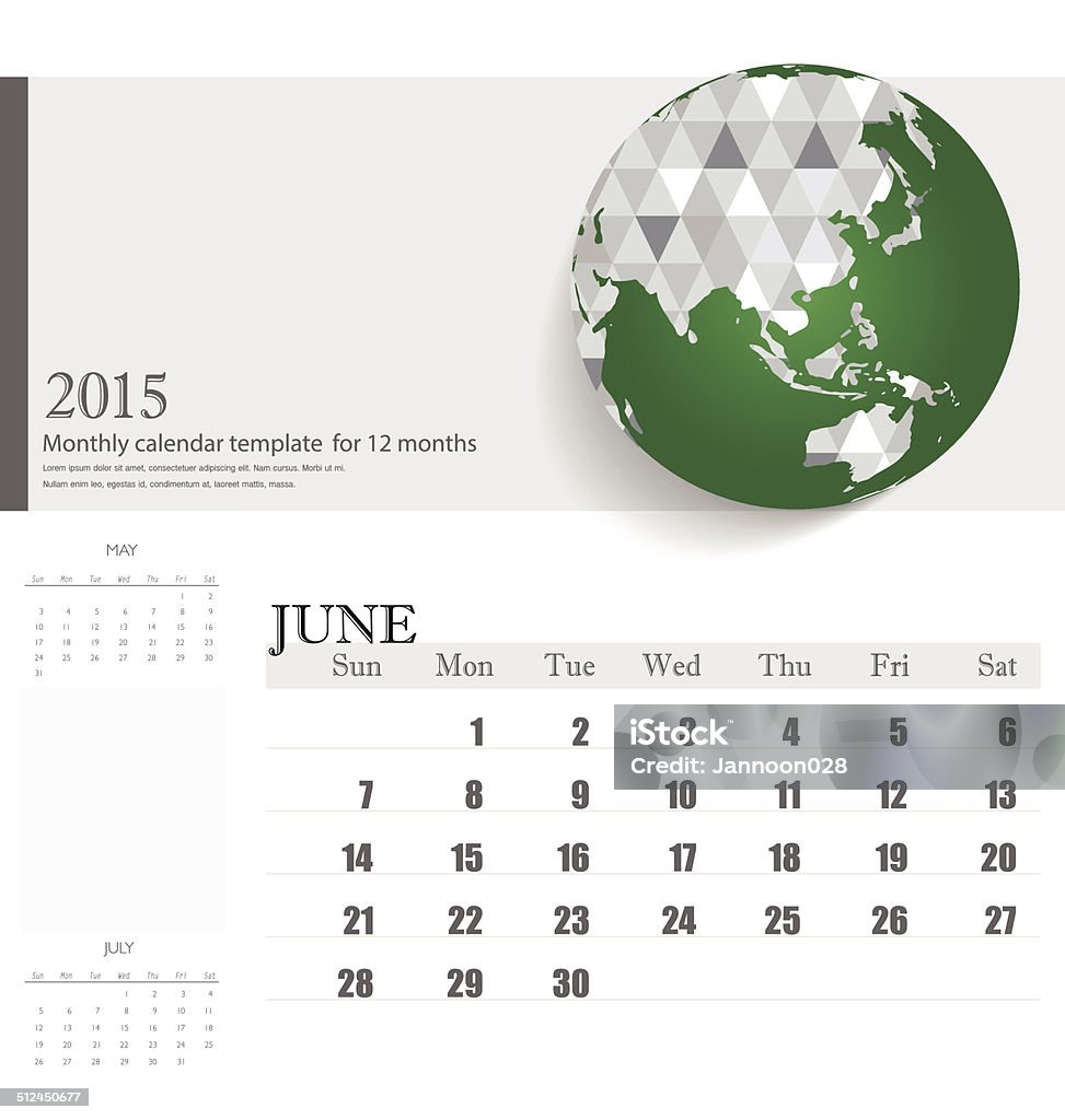 June 2015 Simple 2015 Calendar June Vector Illustration Stock Illustration ...