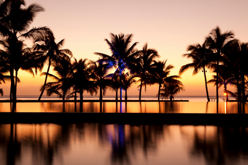famous mauritius sunset in a luxury tourist resort.