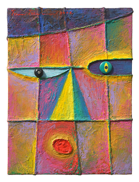 illustrazioni stock, clip art, cartoni animati e icone di tendenza di faccia 15_2004_acrylic in tela - child portrait fine art portrait multi colored