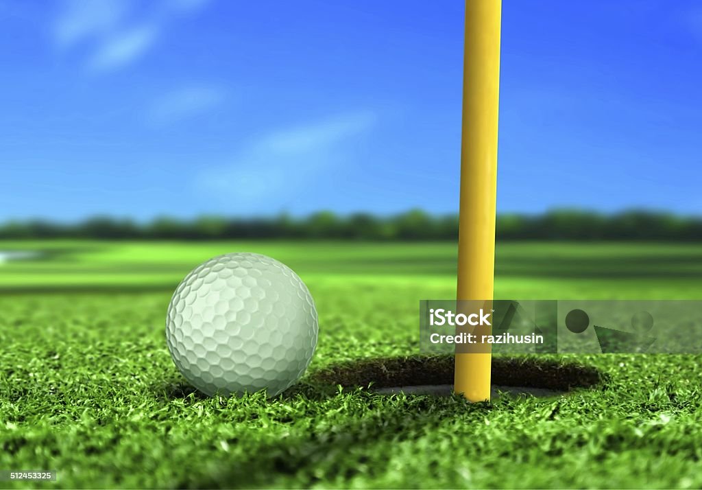 Golf Ball near Hole Agricultural Field Stock Photo