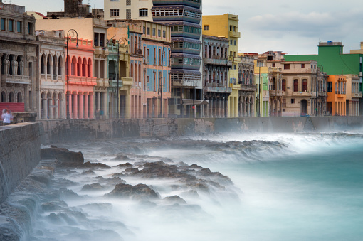 View of Havana with a stormy caribbean sea