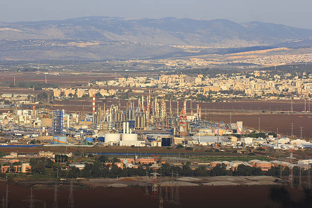 industrial zone and factories for the production of potash fertilizers and oil refining in Haifa Bay, Israel
