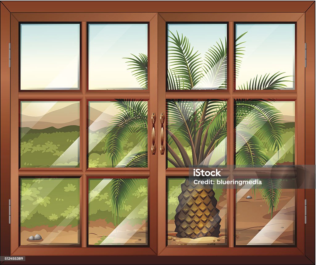 Window with a view of the palm plant outdoor Illustration of a window with a view of the palm plant outdoor Air Duct stock vector