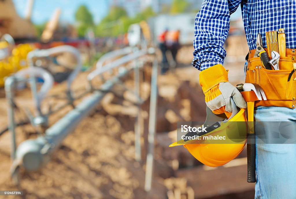 copycpace image of close up worker holding hellmet Adult Stock Photo