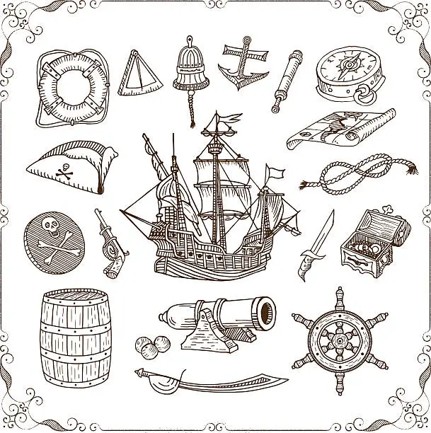 Vector illustration of Old Sea Doodles Set