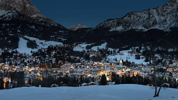 view of Cortina d'Ampezzo after sunset