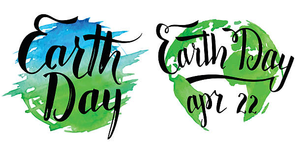 ilustrações de stock, clip art, desenhos animados e ícones de dia da terra caligrafia sobre fundo de aguarela - earth day banner placard green