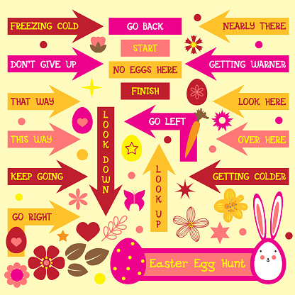 Easter Egg Hunt arrows. Flat vector illustration. Easter game design
