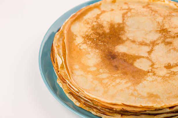 istock Pancakes on a blue plate white background 512473240